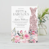 Blush Floral Dress 50 & Fabulous 50th Birthday Kaart (Staand voorkant)