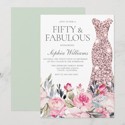 Blush Floral Dress 50 & Fabulous 50th Birthday Kaart (Voorkant / Achterkant)