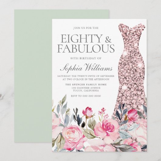 Blush Floral Dress 80 & Fabulous 80th Birthday Kaart (Voorkant / Achterkant)