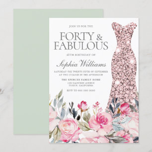 Blush Floral Dress Forty & Fabulous 40th Birthday Kaart