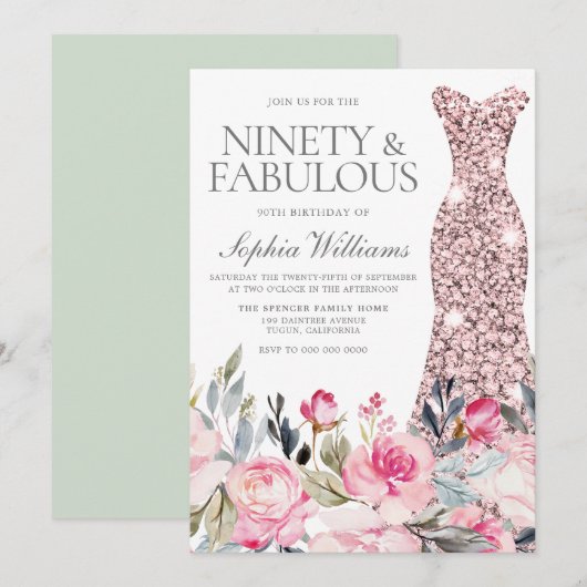Blush Floral Dress N90 & Fabulous 90th Birthday Kaart (Voorkant / Achterkant)