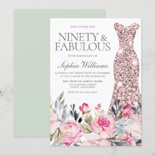 Blush Floral Dress N90 & Fabulous 90th Birthday Kaart