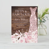 Blush Floral & Dress Rustic 50th Birthday Party Kaart (Staand voorkant)