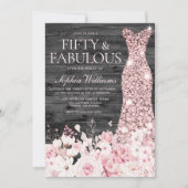 Blush Floral Dress Rustic Charcoal 50th Birthday Kaart (Voorkant)