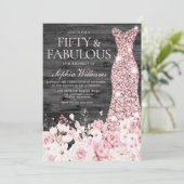 Blush Floral Dress Rustic Charcoal 50th Birthday Kaart (Staand voorkant)