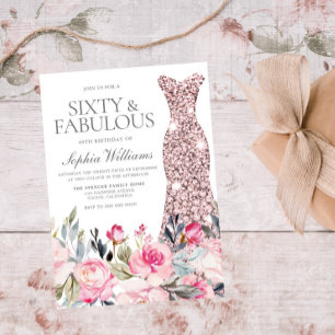 Blush Floral Dress Sixty & Fabulous 60th Birthday Kaart