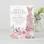 Blush Floral Dress Sixty & Fabulous 60th Birthday Kaart (Staand voorkant)