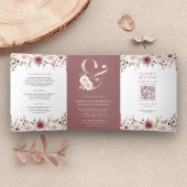 Blush Floral Dusty Roos Ampersand QR Code Bruiloft Drieluik Uitnodiging