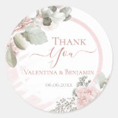 Blush floral dusty roos Dank u wel. Ronde Sticker (Voorkant)