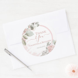 Blush floral dusty roos Dank u wel. Ronde Sticker