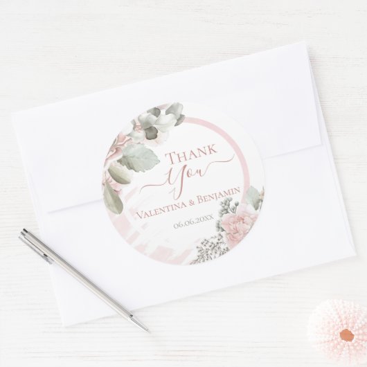 Blush floral dusty roos Dank u wel. Ronde Sticker (Envelop)