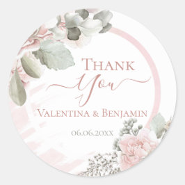 Blush floral dusty roos Dank u wel. Ronde Sticker
