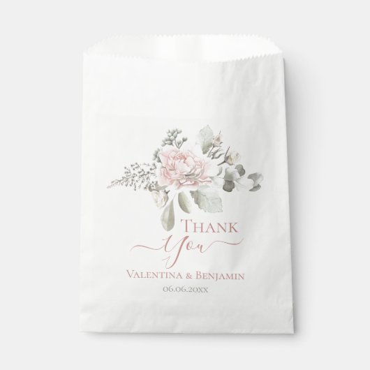 Blush floral dusty rose bouquet bruiloft bedankzakje (Voorkant)