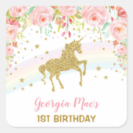 Blush Floral Eenhoorn Verjaardagsgunst Sticker Lab