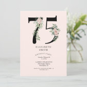 Blush Floral Elegant 75ste Verjaardagsfeest Kaart (Staand voorkant)