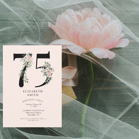 Blush Floral Elegant 75ste Verjaardagsfeest Kaart