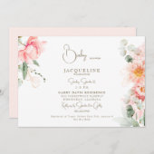 Blush Floral Elegant Baby Meisje douche Horizontaa Kaart (Voorkant / Achterkant)