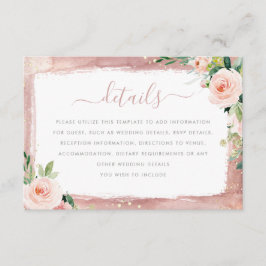 Blush Floral Elegant betoverde bruiloft details Informatiekaartje