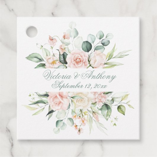 Blush Floral Elegant Script Name Weddenschap Bedankjes Labels (Voorkant)