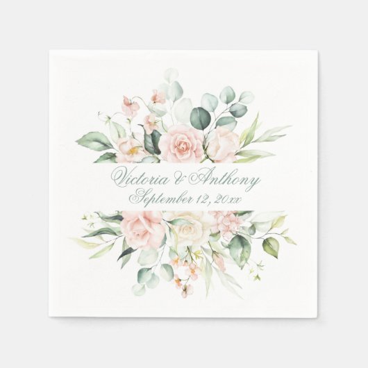 Blush Floral Elegant Script Name Weddenschap Servet (Voorkant)