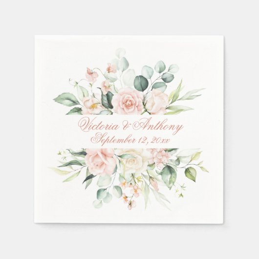 Blush Floral Elegant Script Name Weddenschap Servet (Voorkant)