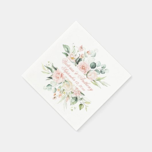 Blush Floral Elegant Script Name Weddenschap Servet (Hoek)