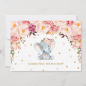 Blush Floral Elephant 1e verjaardag Gold Photo Kaart (Achterkant)