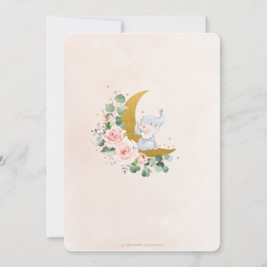 Blush Floral Elephant 1st Birthday Crescent Moon   Kaart (Achterkant)