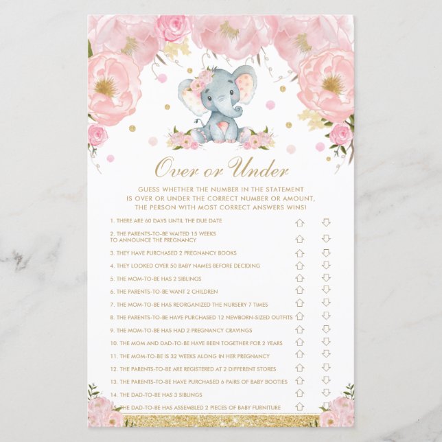 Blush Floral Elephant Baby over of onder de game (Voorkant)
