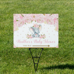 Blush Floral Elephant Baby shower Birthday Yard Tuinbord