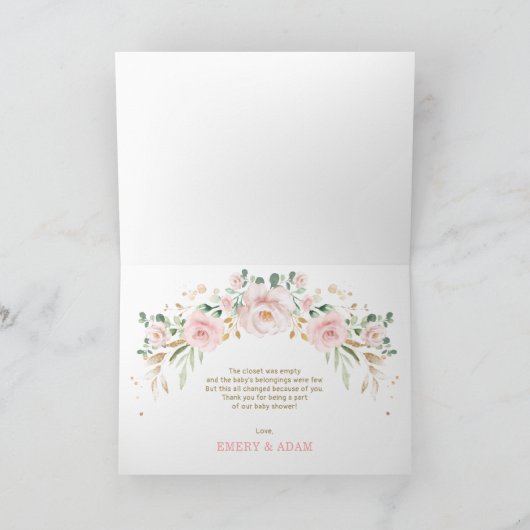 blush Floral Elephant Baby shower Dank u Kaart (Binnen)