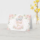  blush Floral Elephant Baby shower Dank u Kaart (Gele Bloem)