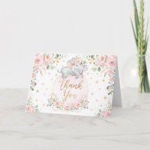 blush Floral Elephant Baby shower Dank u