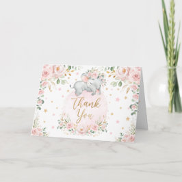 blush Floral Elephant Baby shower Dank u Kaart