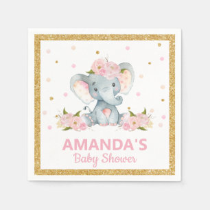 Blush Floral Elephant Baby shower Girl Services Servet