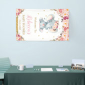 Blush Floral Elephant Baby shower Party Achtergron Spandoek (Beurs)