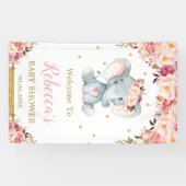 Blush Floral Elephant Baby shower Party Achtergron Spandoek (Horizontaal)