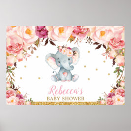 Blush Floral Elephant Baby shower Party Backdrop Poster