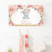 Blush Floral Elephant Baby shower Party Backdrop Spandoek (Insitu)