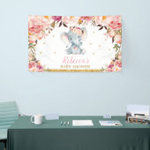 Blush Floral Elephant Baby shower Party Backdrop Spandoek (Beurs)