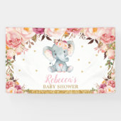 Blush Floral Elephant Baby shower Party Backdrop Spandoek (Horizontaal)