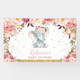 Blush Floral Elephant Baby shower Party Backdrop Spandoek