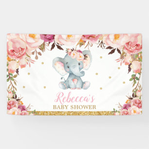 Blush Floral Elephant Baby shower Party Backdrop Spandoek