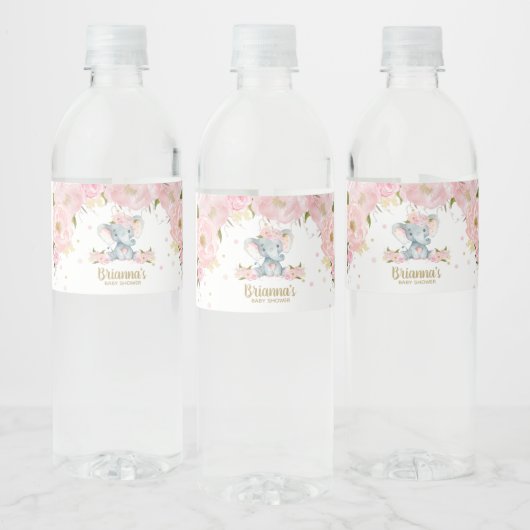 Blush Floral Elephant Baby shower Waterfles Etiket (Flessen)