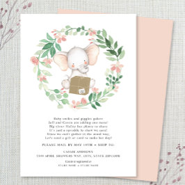 Blush Floral Elephant Baby Sprinkle per post Kaart