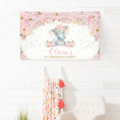 Blush Floral Elephant Birthday Girl Backdrop Decor Spandoek (Insitu)