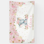 Blush Floral Elephant Birthday Girl Backdrop Decor Spandoek (Verticaal)