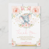 Blush Floral Elephant Birthday Hartelijk dank Kaart (Voorkant)