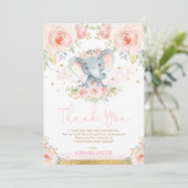 Blush Floral Elephant Birthday Hartelijk dank Kaart (Staand voorkant)