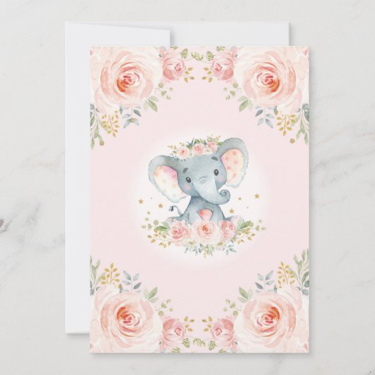 Blush Floral Elephant Birthday Hartelijk dank Kaart (Achterkant)